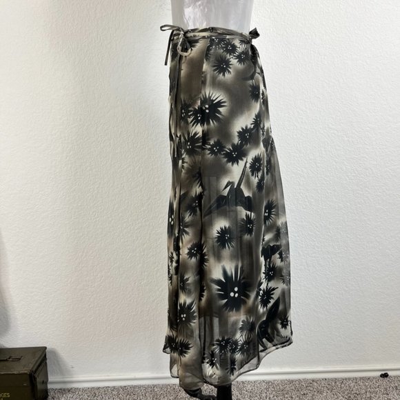 Kenzo Paris Sheer Crane Silk Wrap Midi Maxi Skirt - Picture 3 of 8